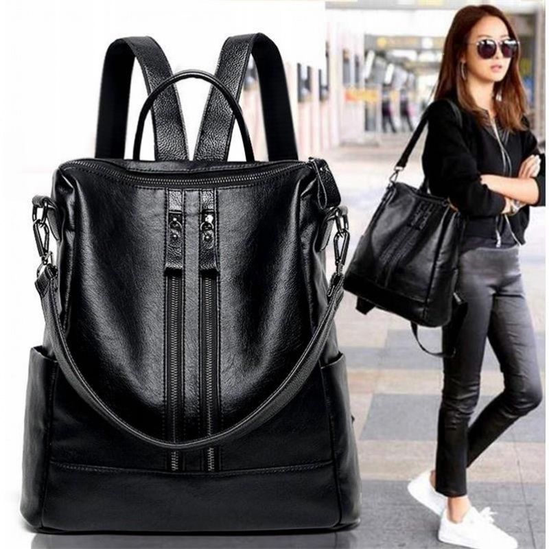 Mini Backpack Purse - กระเป๋าเป้สะพายหลังหนังนิ่มสำหรับผู้หญิง สีดำ สไตล์ลำลองอเนกประสงค์ เหมาะสำหรับนักเรียน นักศึกษา ความจุขนาดใหญ่