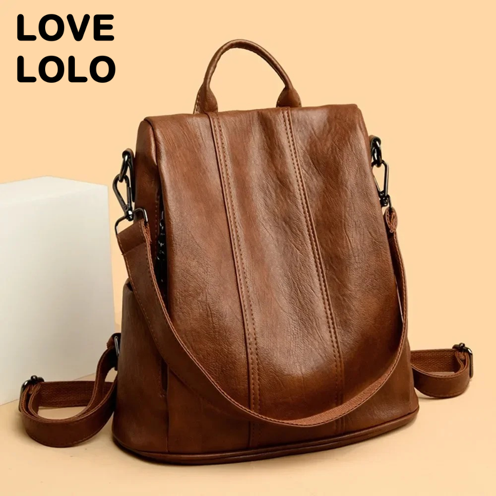 Leather Backpack Vintage - กระเป๋าเป้กันขโมยสำหรับผู้หญิง รุ่นใหม่ คุณภาพสูง หนังนุ่ม สไตล์วินเทจ กระเป๋าสำหรับโรงเรียน